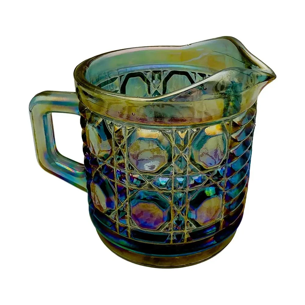 Vintage Indiana Glass Carnival Iridescent Blue 3-Piece Creamer & Sugar Bowl